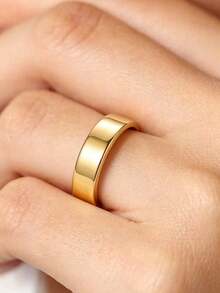 1件 4mm 極簡平寬版 925 純銀戒指，適合日常配戴、派對飾品或婚禮/訂婚場合，高品質戒指 - 金色 - 查看 3