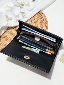 CHARM INFINITE Classic Litchi Texture Faux Leather Women's Long Wallet, Twist Lock Flap Clutch, Zipper Coin Compartment, Multiple Card Slots And Cash Slots For Smartphone, Solid Color Large Capacity Women's Clutch, Suitable For Daily Work, Dating, Holiday Gift Choice - Multicolor - View 6