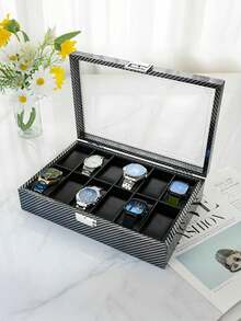 1pc Luxury Large Capacity Watch Storage Box, Watch Display Box, Watch Organizer, Elegant Black PU Leather Shell With Secure Dividers, Can Store Watches, Perfect Gift Display Box. 12/6/3/2 Slots - Multicolor - View 8