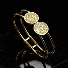 1PC New Fashionable Retro Catholic Saint Benedict's Bible Bracelet, Fashionable Round Religious Jewelry, Stainless Steel Material - Fashion - View 2