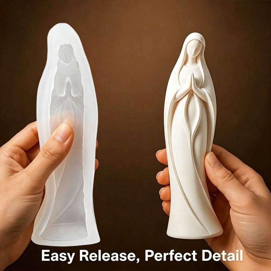 1pc Silicone Mold For Making Virgin Mary Statue Candles, Decorative Items, Clay, Soap, Resin Crafts, Perfect For Summer And Autumn/Winter Holidays, Especially Thanksgiving And Christmas - Curved Mother Mold - View 1