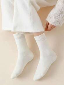 1/2/4/8 pares de calcetines de media caña para mujer de invierno, color liso, minimalistas, con forro térmico, gruesos y cálidos, surtido aleatorio - Multicolor - Ver 8
