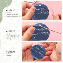 50pcs "Light & Joy" Round Labels With Jute Rope, Geometric Pattern & Small Heart Accents, Elegant Style Design, Suitable For Light Gifts Packaging, Holiday Card Decoration, Event Decor - 50 Pieces/set - View 6