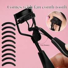 1pc Portable Eyelash Curler With Comb + 10pcs Silicone Pads, Black Handle Eyelash Curler, No Damage To Eyelashes, Easy Curling, Suitable For Daily Makeup Eyelash Curling - Black - View 4