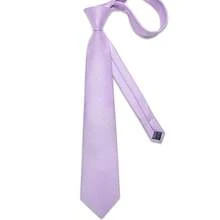 Men's Tie, Pocket Square, Cufflinks, Tie Clip 4-Piece Set, Light Purple Solid Color Woven Texture, Business Casual Suit Matching - Mauve Purple - View 3