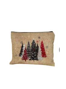 Christmas Tree Handbag, Tote Bag,Red Black Silver Hand Drawn Pine Trees Snowflakes Stars Vintage Winter Holiday Pattern,Storage Pouch,Christmas Gift - Multicolor - View 13