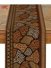 African Safari Patchwork Animal Print Table Runner, Pillow Case, Placemat, Bohemian Zebra Leopard Giraffe Pattern, Geometric Border Dining Table Party Kitchen Home Decor - Multicolor - View 12
