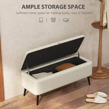 Linen-Look 92 X 31cm Storage Ottoman - White On-Site - Cream White + Polyester - View 4
