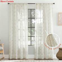 COSENNATUR 1pc Bohemian Macaron Color Velvet Flocked Jacquard Semi-Sheer Curtain, Faux Linen Texture, Polyester Material, Rod Pocket Top, Natural Light Filtering, Lightweight And Easy Care, Machine Washable, Suitable For Bedroom, Living Room, Dorm, Guesthouse, Office Decoration - Yellow-green - View 1