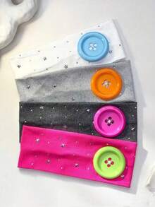 1/2/3pcs Women's Y2K Retro Fashion Button Wide Edge Headband, Star Fabric Headband For Outdoor Atmosphere - Multicolor - View 6