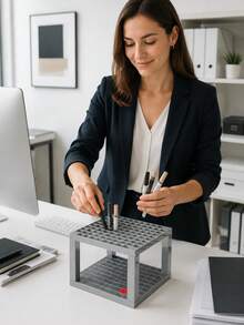 2pcs 96 Slots Black Grey Pink Plastic Paint Brush Storage Rack, Portable Detachable Desktop Pen Holder, Suitable For Watercolor, Gouache And Painting Supplies - Multicolor - View 3