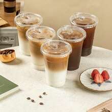 1/10pcs Transparent Cups With Direct Drinking Lid, Transparent Design, Suitable For Coffee, Smoothie, Soda, Party Drinks, Bubble Tea And Iced Drinks, Party Drinks Transparent Beverage Cups, Safety Lid Function, - Clear - View 3