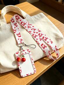 Cute Cherry And Bow-Patterned Work ID Card Holder, Featuring Delicate Cherry Charm And Anti-Loss Lanyard. Card Holder, Bus Card, Bank Card Storage, Suitable For School, Company, Travel, Birthday Gift, Party Gift, Halloween Christmas Gift - Multicolor - View 3