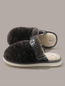 Men's Plush House Slippers, Slip-On Thermal Lined Warm Thick Sole Closed Toe Slippers For Autumn/Winter - Grey - View 5