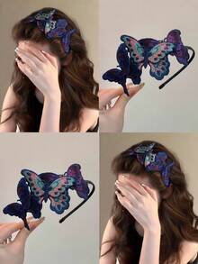 1件女款刺繡蝴蝶髮箍，復古波希米亞風彩色蝴蝶髮圈，日常派對Cosplay防滑細髮帶 - 彩色 - 查看 1