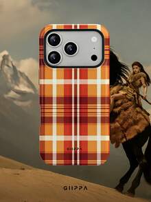 GIIPPA 1pc Autumn Color Palette Brown & Orange Plaid Pattern Design, Phone 17 Pro Max Phone Case, Compatible With Phone 16 Pro Max, 15 Pro Max, 14 Pro Max, Korean Style High-End Fashionable & Fun Phone Case, Suitable For 11/12/13/14/15/16 Pro Max Plus, Elegant Design For Men & Women, Perfect Gift For Girlfriend On Christmas, Valentine's Day, Easter, Wedding Season And Birthday! - Multicolor - View 8