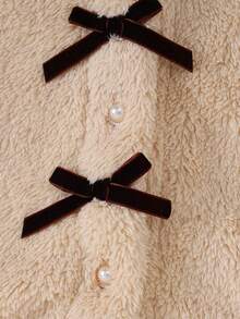 Autumn/Winter Girls Toddler Fashion Casual Fluffy Cute Bow Decor Long Sleeve Jacket - Mocha Brown - View 4