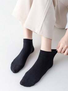 7/20/30 Pairs Women's And Men's Same Style Spring/Autumn Solid Color Simple Versatile Plus Size Fashion Ankle Socks - Black - View 2