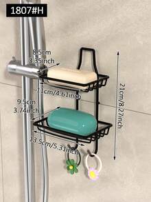 No-Drill Shower Caddy, Black Metal Wall-Mounted Bathroom Storage Rack, Multi-Functional Organizer For Shampoo, Conditioner And Soap, Space-Saving Bathroom Accessories Set - Multicolor - View 5