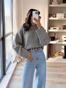 Buckwheat Color Round Neck Pullover Casual Knit Sweater For Women - Buckwheat - View 1