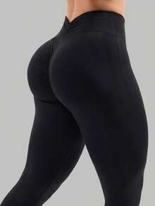 Women's Soft High Waist V-Back Seamless Leggings, Butt Lifting Yoga Pants, Seamless Fitness Leggings - Black - View 8