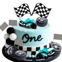 28pcs Motorcycle Theme Cake Decoration Set: Includes Off-Road Motorcycle, Flag And Tire Decorations, Suitable For Birthday Party Desserts - Multicolor - View 5