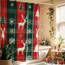 1pc Christmas Print Shower Curtain, Abstract Vintage Polyester Fabric Shower Curtain With 12 Hooks, Suitable For Bathroom Or Bathtub Decoration - Multicolor - View 8