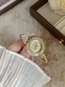 1件經典金色八角形女款石英手錶，蝴蝶裝飾，金色錶帶，開口手鐲設計，適合日常佩戴與送禮 - 金色 - 查看 6