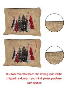Christmas Tree Handbag, Tote Bag,Red Black Silver Hand Drawn Pine Trees Snowflakes Stars Vintage Winter Holiday Pattern,Storage Pouch,Christmas Gift - Multicolor - View 10