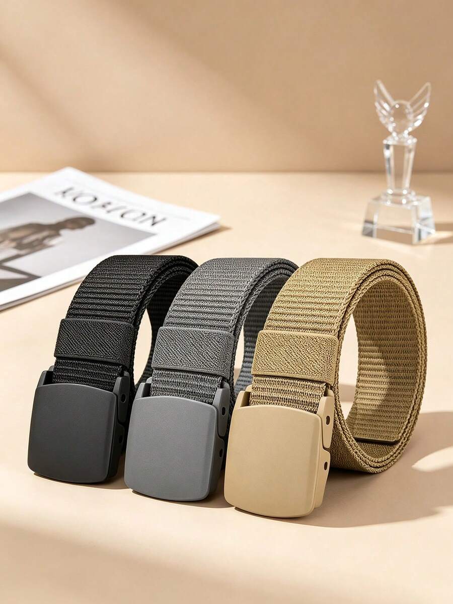 3/2/1pc Men's Nylon Tactical Belt, Plastic Buckle Casual Belt, Thick Adjustable Military Belt For Students' Daily Outdoor Use - Multicolor - View 1