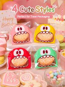100 Pcs Candy Storage Bags, Cartoon Pattern Random Color Packaging Bags Wedding Party Gift Bags School Supplies Food Bags Food Boxes For Candy Chocolate Biscuits - Multicolor - View 2
