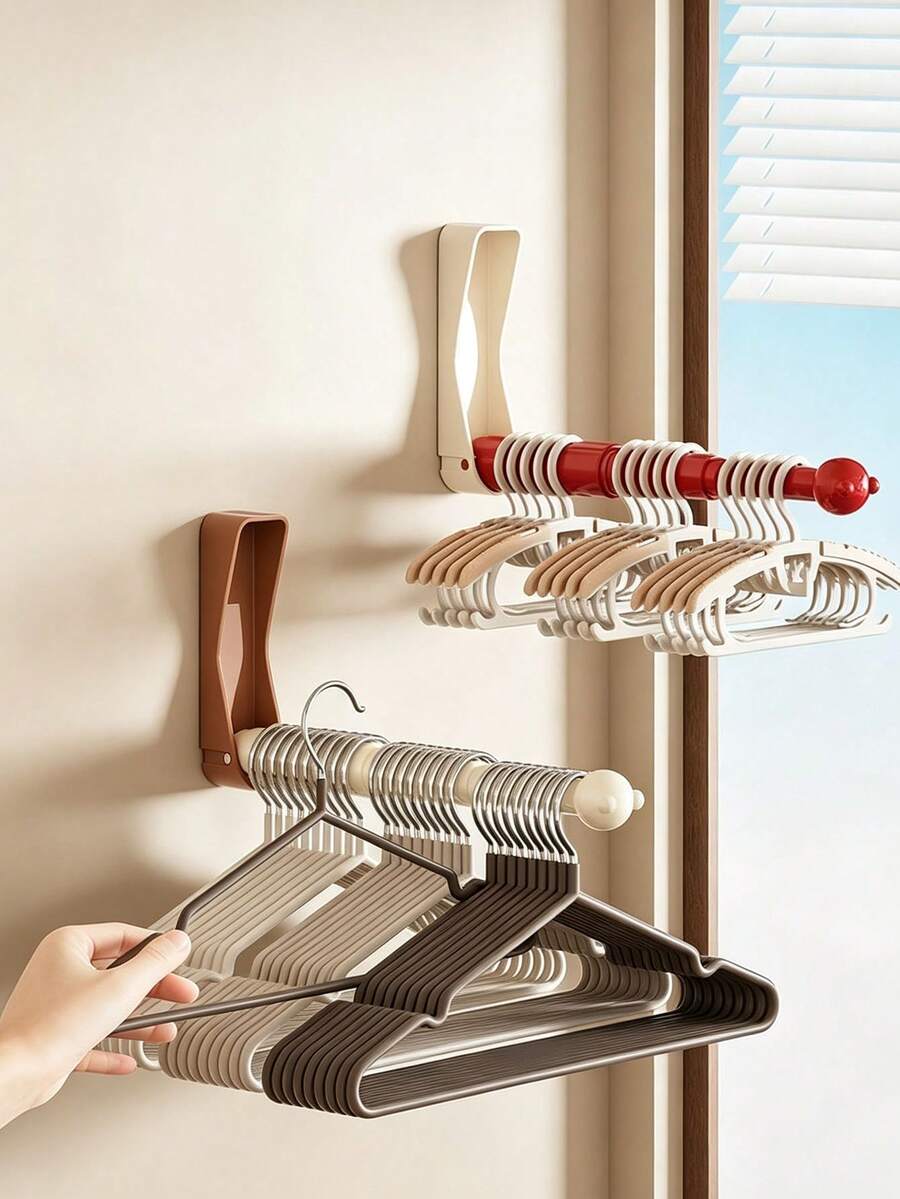1pc Wall-Mounted Bear Telescopic Clothes Rack Storage Rod, Multi-Layer Expandable Drying Pole, Home Closet Wall Hanging Clothes Rack, Clothes Hanger Organizer, Large Capacity Clothes Rack Storage Tool, Freely Extendable Space-Saving, Balcony Bedroom Walk-In Closet Dormitory Clothes Organizing Rod, Children Adult Clothes Rack Universal Multi-Function Hanging Rod, Foldable Storage Minimalist Home Wall Shelf, Clothes Hanger Concentrated Organizer, Drying And Storage Dual-Use Clothes Rack Pole - View 1