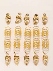 20pcs Alloy Braid Hair Clips, Snake-Shaped Personalized Braided Hair Rings, Irish Party Girls Accessories, Fairy Party Hair Clips - Gold - View 7