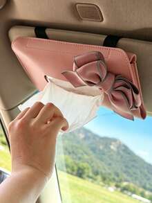 Car Sun Visor Tissue Box, Bowknot Decoration, Car Sun Visor Mounted Tissue Box, Car Roof Hanging Storage Bag, Creative Car Interior Decoration Accessory, Christmas And Halloween Gift - Multicolor - View 6