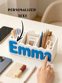 Personalized Name Storage Box, 3D Printed Custom Letter Desktop Organizer, Vanity Makeup Brush Holder, Stationery Storage Box, Unique Home Decor - Multicolor - View 6