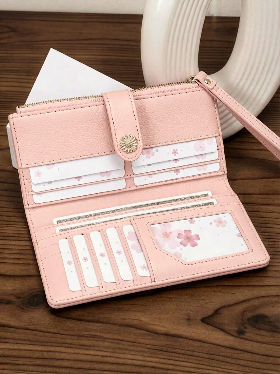 Women's Long Wallet Clutch Card Holder, Fashion Elegant PU Multi-Function Highly Attractive Handbag, Exquisite Snap Multi-Function Card Slot Zipper Coin Purse, Preppy Style Compact Metal Hardware - Multicolor - View 1