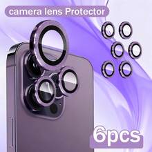 XINHONGYU 6pcs Purple Metal Camera Lens Protector Rings, Perfect Fit, Rear Camera Circular Lens Film, Compatible With IPhone 17 Pro Max/17 Air/16 Pro Max/16 Pro/16 Plus/16/16E/15/14/13 Mini/12/11 Series - Purple - View 6
