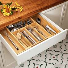 1 Buah Organizer Laci Bambu yang Dapat Diperluas, Baki Peralatan Kayu yang Dapat Diatur, Cocok untuk Peralatan Makan Dapur, Sendok Garpu, Pisau dan Garpu - - Beraneka warna - View 4