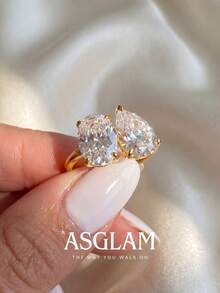 1pc Elegant Fashion Design Gold & White Zirconia Women's Ring, Suitable For Anniversary Birthday Gift - Gold - View 6