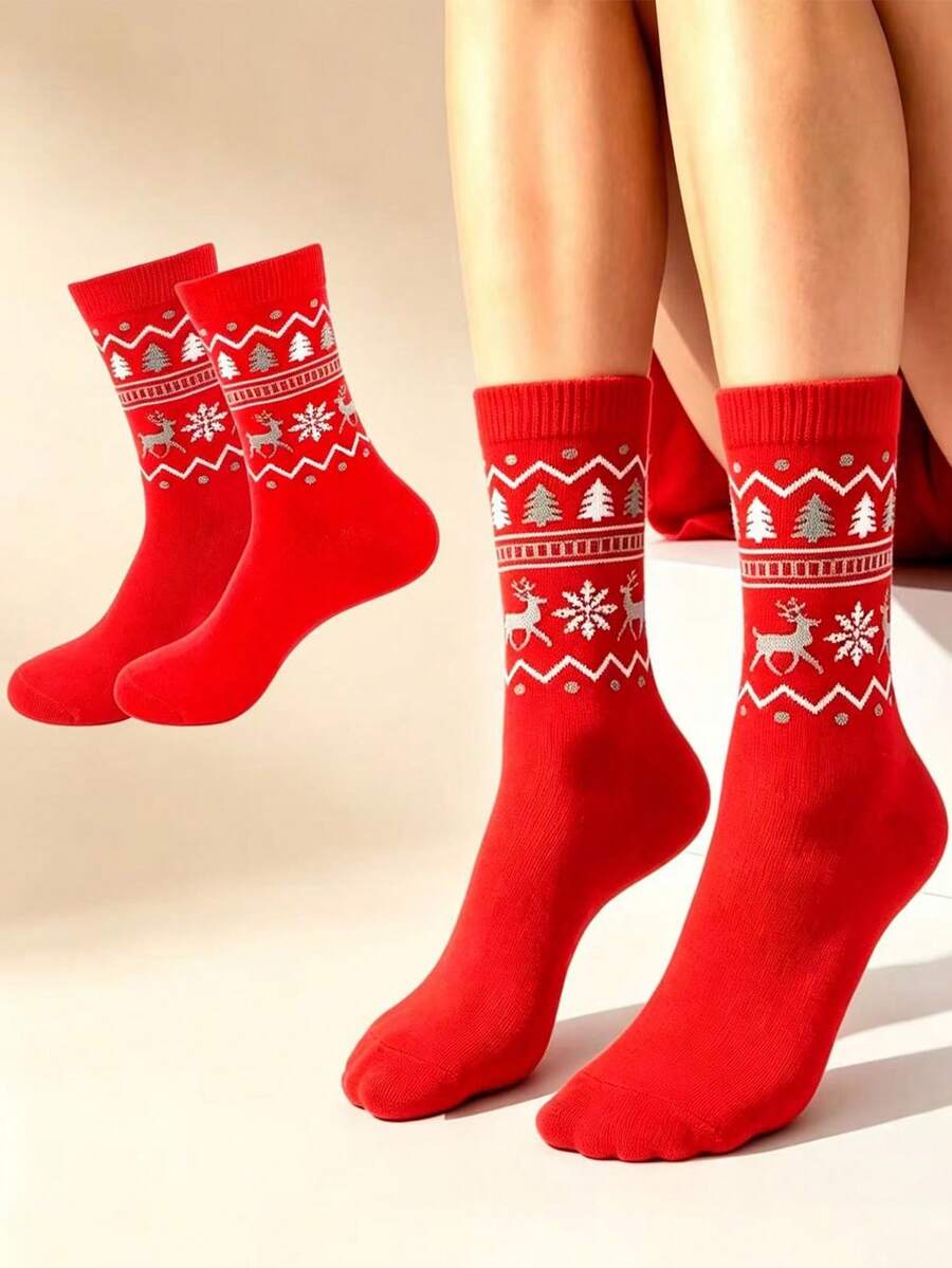 5 Pairs Christmas Theme Mid-Calf Socks, Fun Holiday Print Long Socks, Autumn/Winter Warm Versatile Socks, Home Wear Party Accessory, Exquisite Gift Item, Unisex Casual Socks Fall Socks - Multicolor - View 1