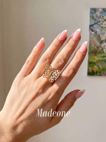 MADEONE 1件法式蝴蝶戒指，全鑲鋯石，女士珠寶，時尚閃亮，適合約會與派對場合，送給女性的理想禮物 - 蝴蝶戒指 - 查看 3