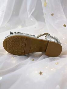 Girls Dress Shoes With Ankle Strap And Open Toe - Silver - View 9