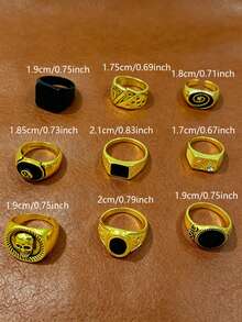 10pcs Punk Hip Hop Men's Rings Set, Gothic Multi-Piece Unisex Finger Rings, Party Holiday Daily Wear Fashion Jewelry Gift, Random Style For Men And Women - 10 Random Punk Rings - View 3