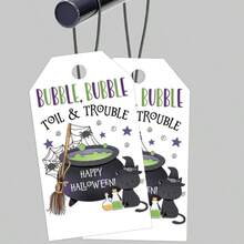 50pcs/Set Halloween Paper Greeting Cards Hanging Tags, Cartoon Hanging Labels For Happy Halloween Party Decoration And Birthday Gift Packaging Supplies - 50 Pieces/set - View 2