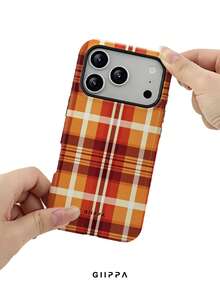 GIIPPA 1pc Autumn Color Palette Brown & Orange Plaid Pattern Design, Phone 17 Pro Max Phone Case, Compatible With Phone 16 Pro Max, 15 Pro Max, 14 Pro Max, Korean Style High-End Fashionable & Fun Phone Case, Suitable For 11/12/13/14/15/16 Pro Max Plus, Elegant Design For Men & Women, Perfect Gift For Girlfriend On Christmas, Valentine's Day, Easter, Wedding Season And Birthday! - Multicolor - View 6