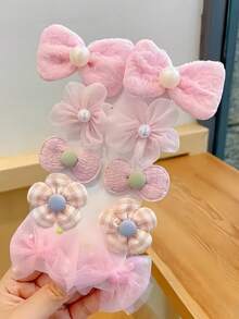 10pcs Women's Bow & Flower Hair Clips (No Packaging Card) - Multicolor - View 1