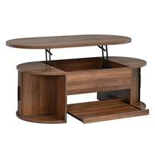 Coffee Table With Lift-Top Function, Living Room Table With Hidden Storage, Modern Sofa Table With Grooved Structure, Sliding Side Doors And Practical Storage Space, Multifunctional Coffee Table - Walnut - View 10