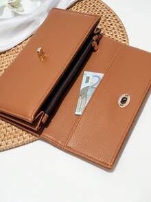 CHARM INFINITE Classic Litchi Texture Faux Leather Women's Long Wallet, Twist Lock Flap Clutch, Zipper Coin Compartment, Multiple Card Slots And Cash Slots For Smartphone, Solid Color Large Capacity Women's Clutch, Suitable For Daily Work, Dating, Holiday Gift Choice - Multicolor - View 11