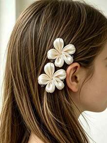 2pcs Sweet Gentle Girl Cherry Blossom Hair Clips, Beach Vacation Style Atmosphere Hair Clips, Bangs Side Clips - Apricot - View 1