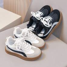 1 Pair Spring/Autumn New Colorblock Sneakers For Boys And Girls, Retro Contrast Color Hook And Loop Soft Sole Non-Slip Casual Shoes For Toddlers - Black - View 10